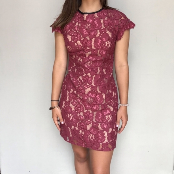 WAYF mauve pink lace lined open back dress size small short sleeve cotton blend - Picture 1 of 6